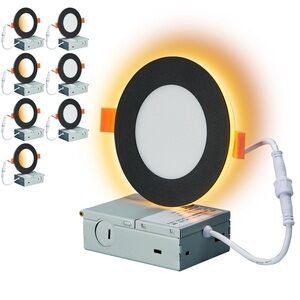 NEW Togalonn 8 Pack Dimmable Black LED Recessed Ceiling Pot Lights & Night Light